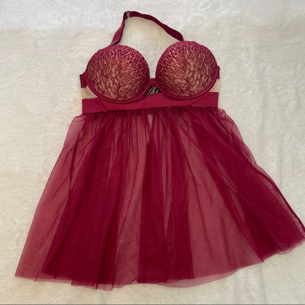 Victoria's Secret Wine Lace Babydoll Push Up 34D